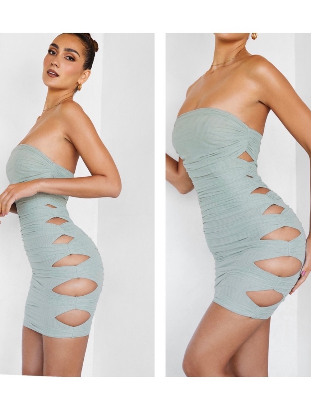Mistress Rocks Sitting Pretty Green Cutout Strapless Bodycon Mini Dress size S